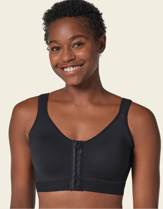 LEONISA NEW! Stretch Cotton Posture Correcter Wireless Bra With Removeable Pads-All-in-one-Black